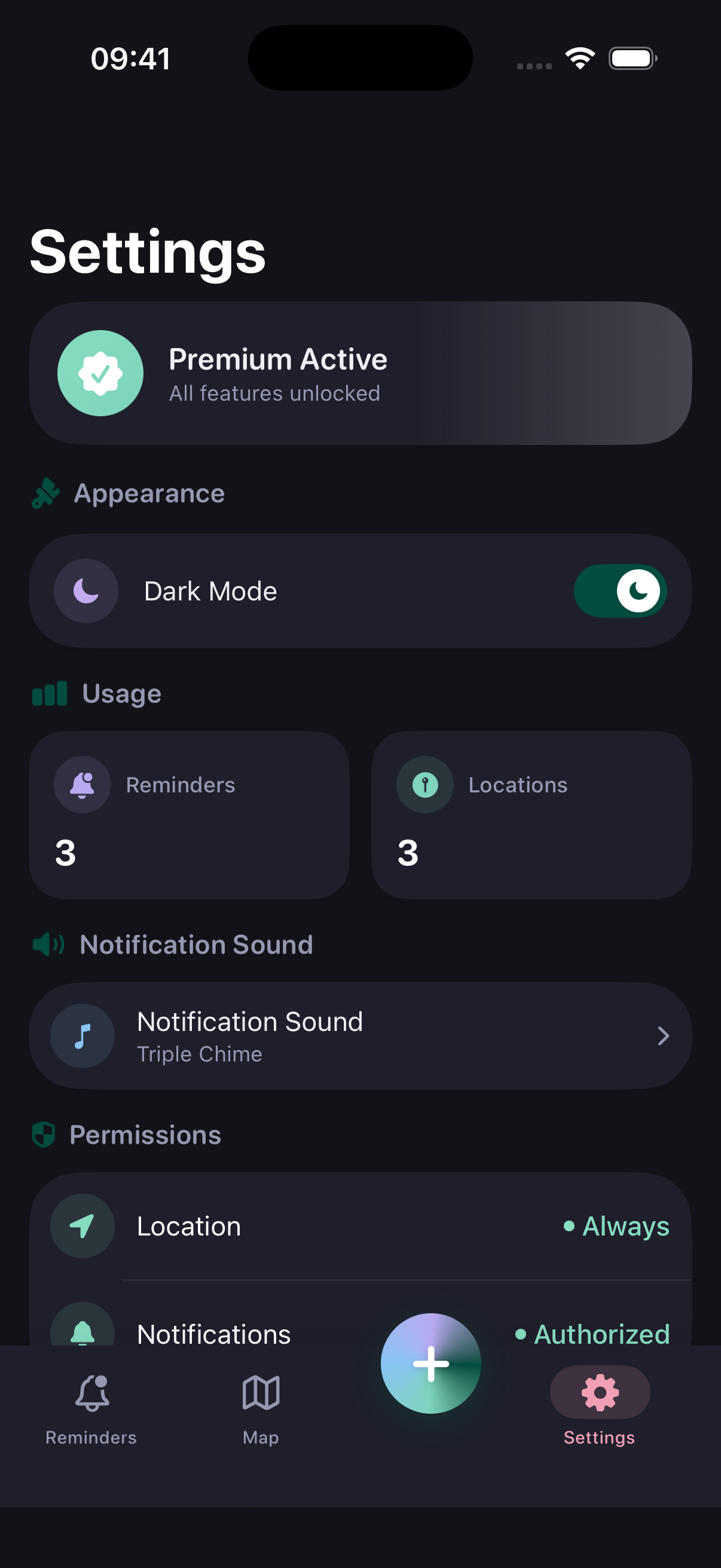 Settings with Premium Active