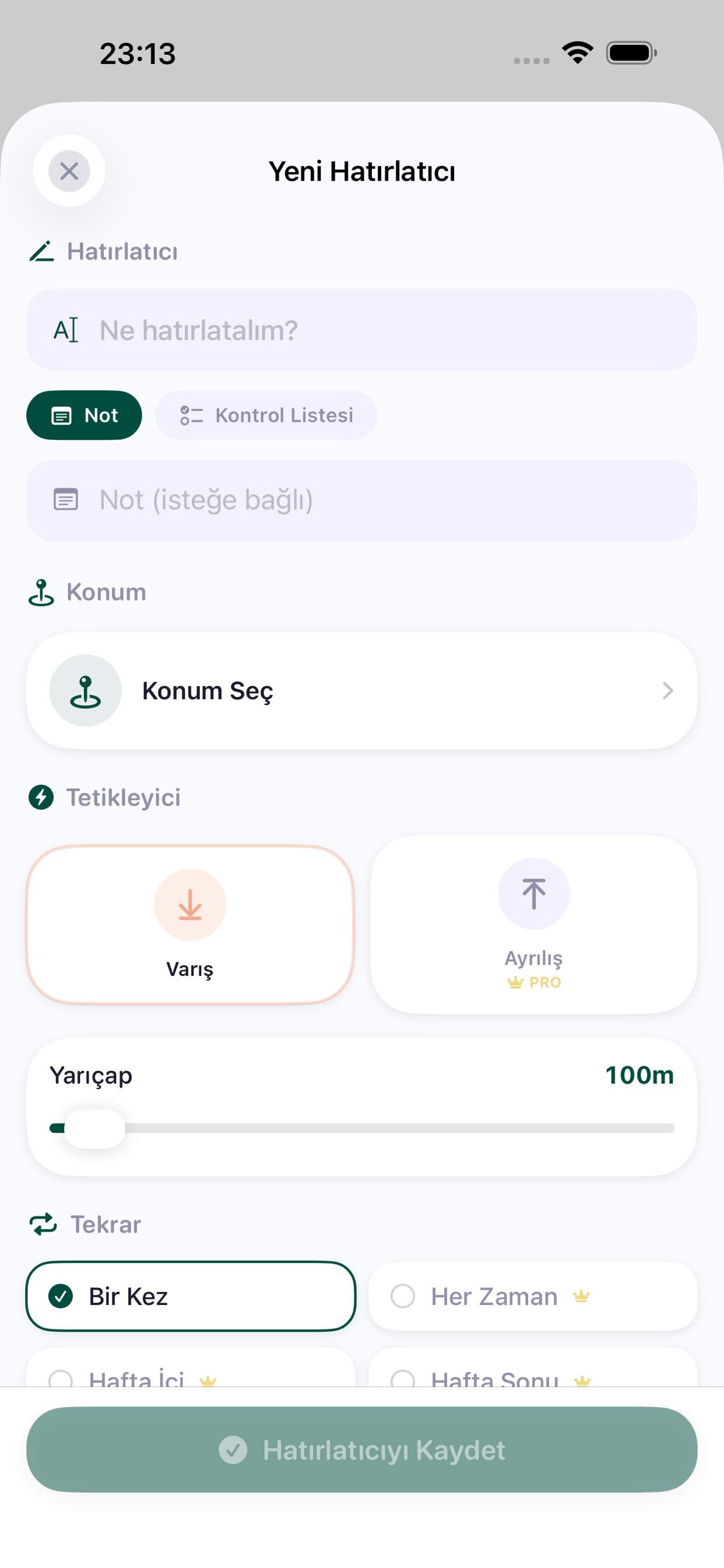 PinMind'da konum hatırlatıcısı oluşturma